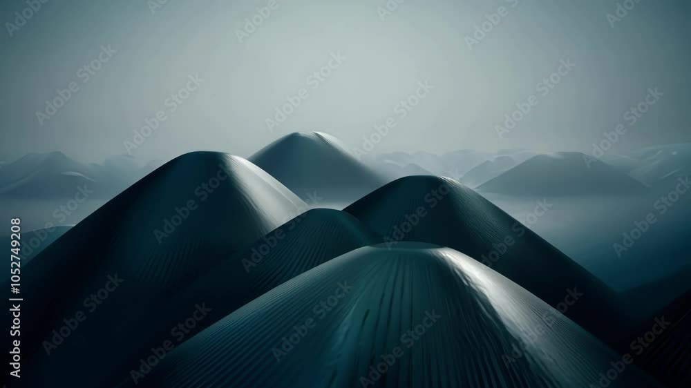 Aufkleber Fog gradually unveiling a surreal landscape of dark ridges. A mysterious and captivating view of an unknown place, perfect for projects related to nature, the unknown, and surrealism