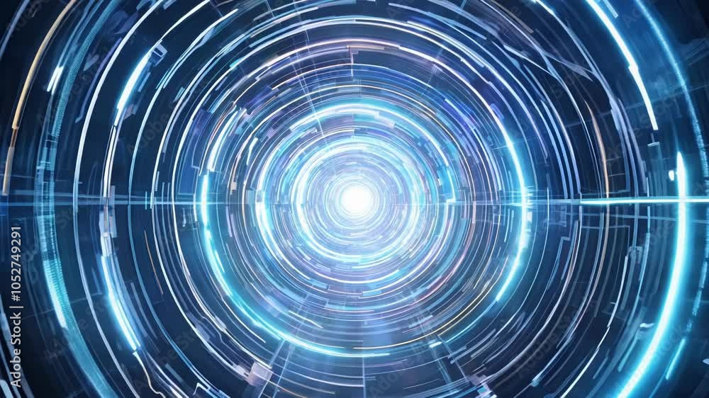 Aufkleber Surreal animation of a blue energy tunnel effect rotating with glowing lines. Perfect for any project that needs a futuristic and technological feel