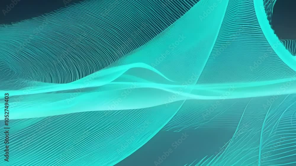 Aufkleber Turquoise lines morph into a surreal abstract landscape, featuring peaks and valleys that create a captivating visual experience against a dark background