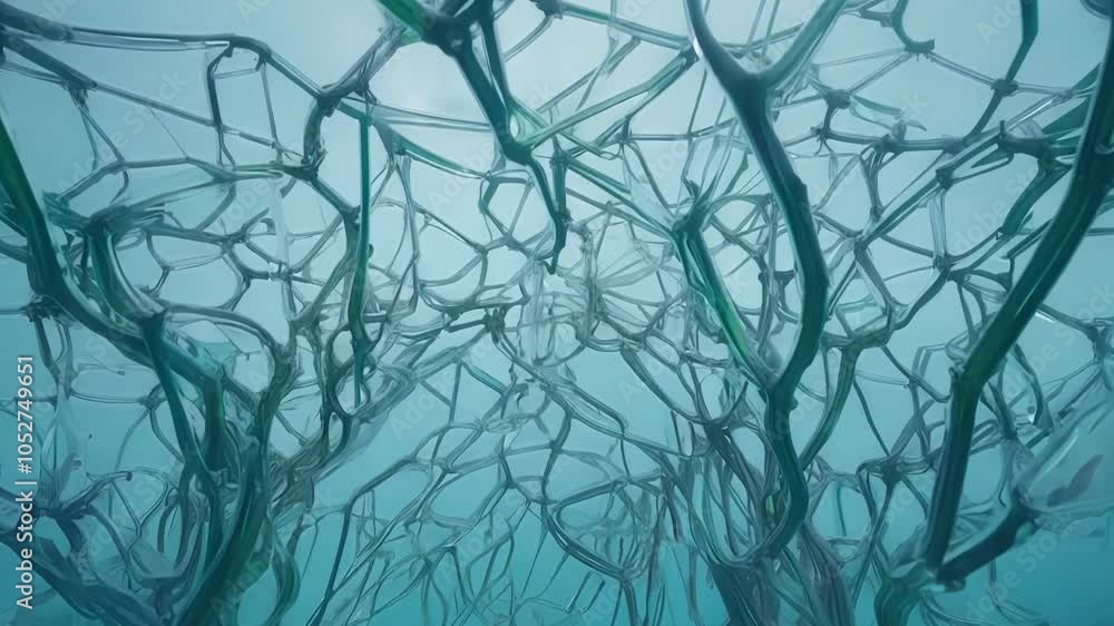 Poster Turquoise abstract network structure morphing and evolving. Surreal animation perfect for projects related to biology, technology or science