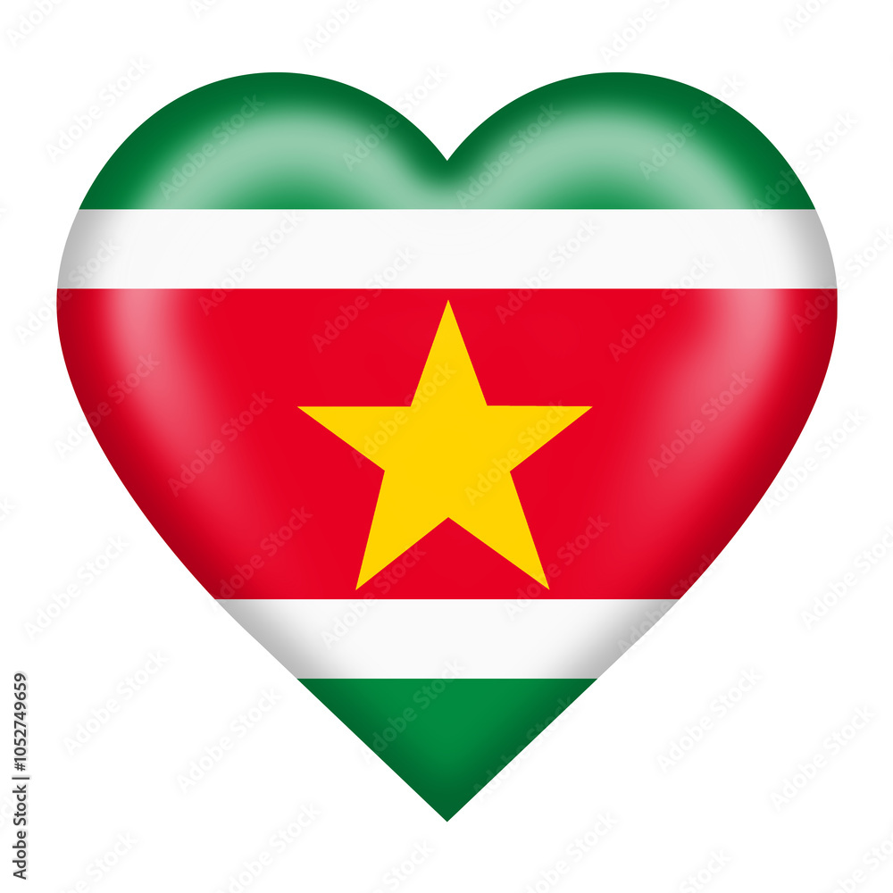 Poster a suriname flag heart button isolated on white with clipping path