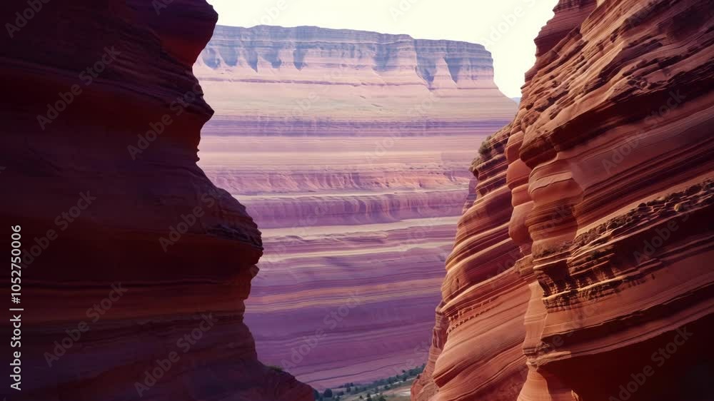Poster Sunlight illuminates the sandstone walls of a narrow canyon. The camera moves forward, creating a surreal and mesmerizing effect
