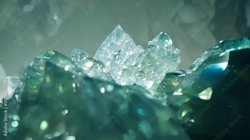 Aufkleber Light is subtly shifting over a sparkling green crystal geode formation, creating a beautiful and surreal visual experience