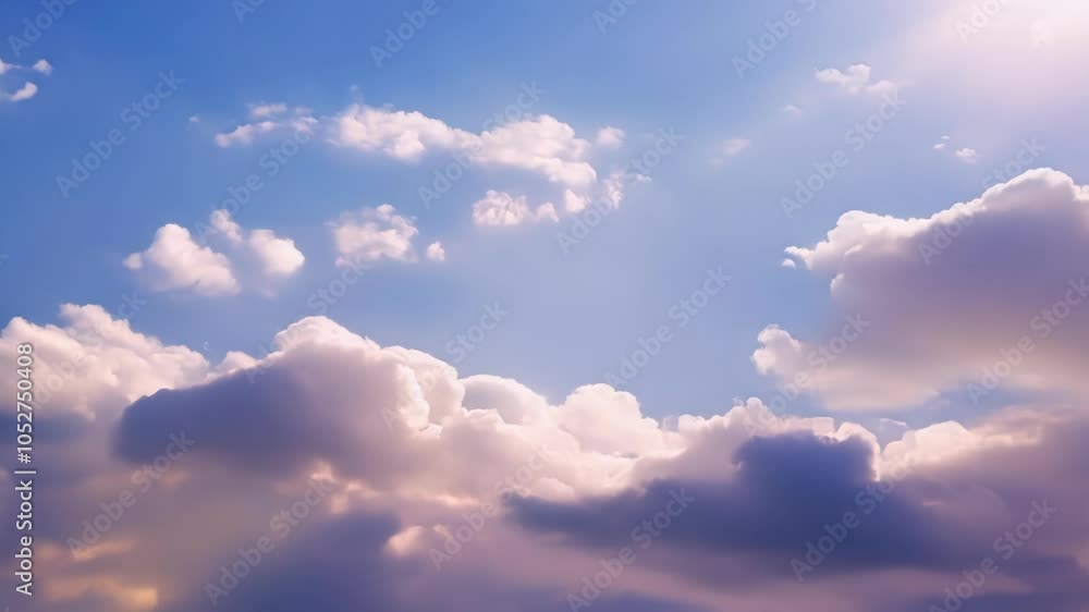 Poster Surreal dreamlike collage of cumulus clouds forming and evolving in a blue sky, creating a captivating and otherworldly visual experience
