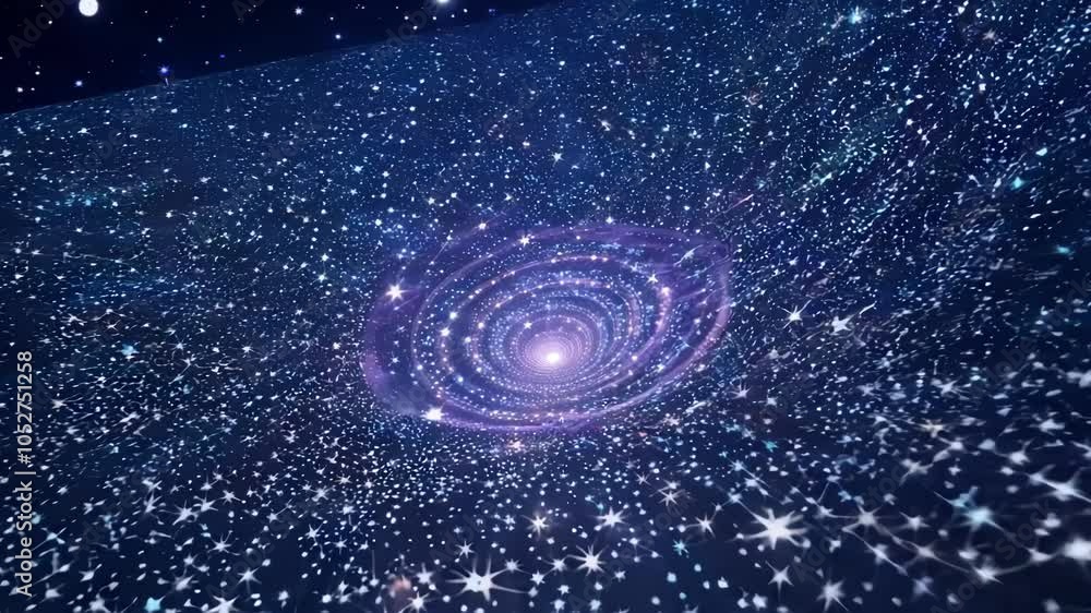 Poster bright galaxy is forming from swirling dust and stars. this surreal animation would be perfect for a