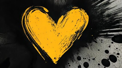 A yellow heart painted on a black background with a splatter effect - Powered by Adobe