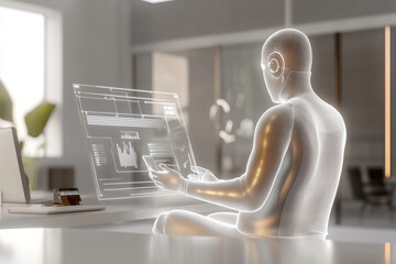 Büroautomatisierung – Transluzente Figur symbolisch für KI-Automatisierung im Büro