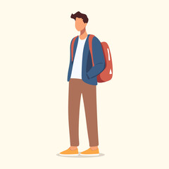 Young Man with backpack standing vector illustration isometric design 