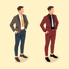 isometric businessman illustrations and man in coat pant standing vector with two color coat pant 