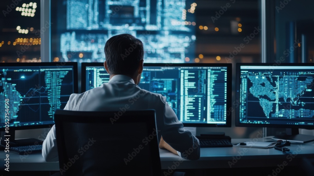 Aufkleber a close-up of a cybersecurity expert monitoring a bank secure network from