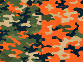 Vibrant camouflage patterns featuring green and orange colors for outdoor pheasant hunting gear and fashion design