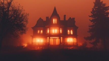 Haunted Victorian Mansion in the Mist
