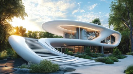 Naklejka premium A futuristic home design featuring solar shading devices and energy-efficient