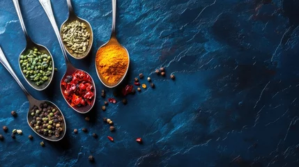Colorful Spices in Silver Spoons on Dark Background © Nuttaya Nampai