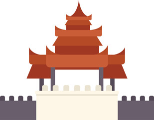 Obraz premium Traditional asian temple building with red roof and walls, oriental architectural design element vector illustration isolated on white background