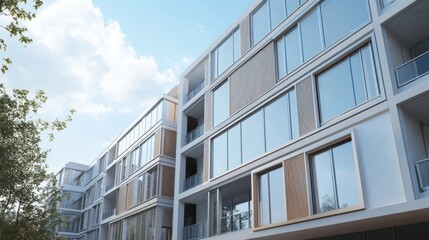 Obraz premium A modern apartment building with energy-saving insulation and triple-glazed windows.