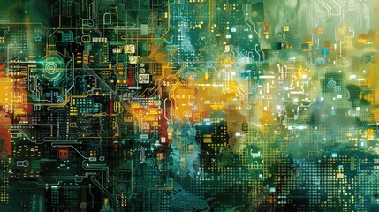 Digital background for AI technology, data, sound, graphics.