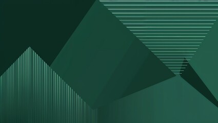 Vibrant abstract dark green geometric background with a mesmerizing composition of overlapping triangle shapes, adorned with intricate lines and dynamic stripes