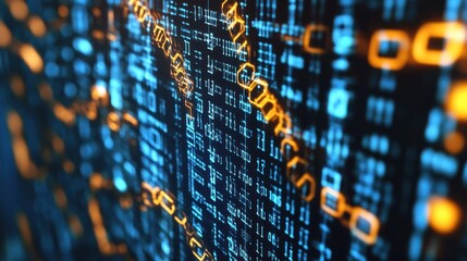 A smart contract being executed on a blockchain network, visualized as code and