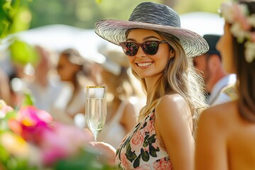 Stylish crowd enjoying the vibrant atmosphere of the spring racing carnival in a beautiful garden setting