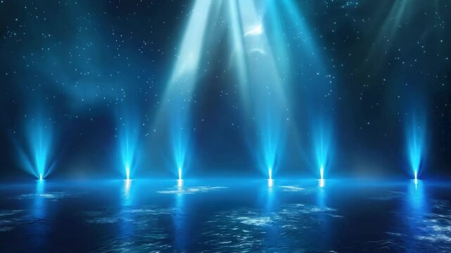 Blue light beams stage spotlight show