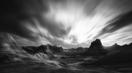 Dramatic Black and White Mountain Landscape
