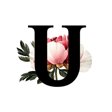 recommend clip art: Floral Letter U - Elegant Peony Design