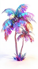 Two iridescent palm trees against a white background.