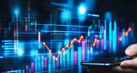  Business person evaluates metrics for charts and graphs with statistics to innovative analyze business potential and forecast future development of companies growth., setting goals for expansion.