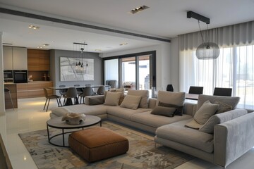 Modern living room with neutral tones and chic decor