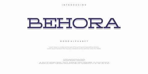 Behora abstract Fashion font alphabet. Typography typeface uppercase lowercase and number. vector illustration