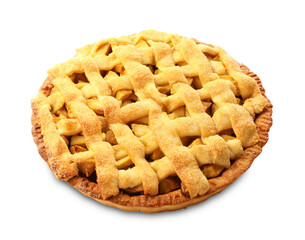 Tasty homemade apple pie isolated on white