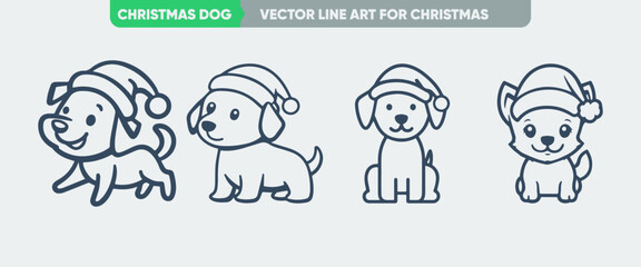 Dog or Puppy Icon Set: Minimal Thin Line Web Icons, Outline Icon, Simple Vector for Christmas and New Year
