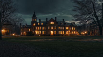 Historic Building Illuminated at Night