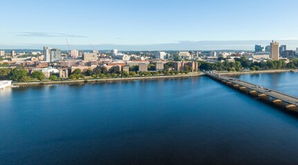 Fototapeta premium Bridge crossing the Charles River to MIT, Cambridge, Massachusetts, United States.
