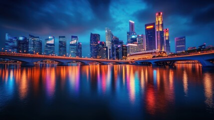 Fototapeta premium The capital city iconic buildings and bridges lit up at night, creating a breathtaking cityscape