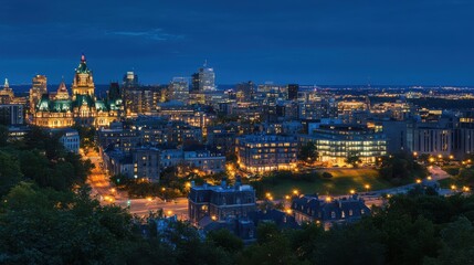 Obraz premium The capital city night-time panorama, featuring a blend of historical landmarks