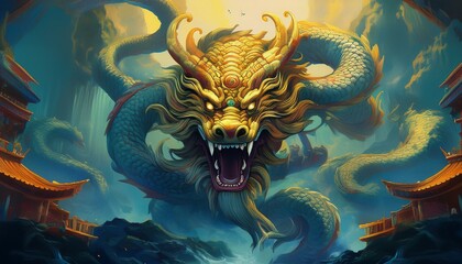 Obraz premium Massive Hydra with Rearing Heads in Action AI Generate