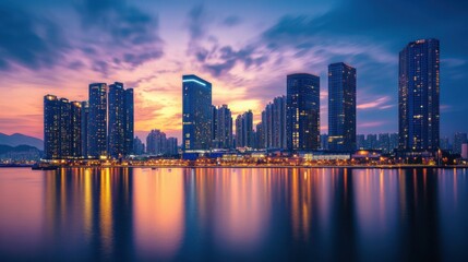 Fototapeta premium The picturesque cityscape of Incheon, with its futuristic architecture and shimmering