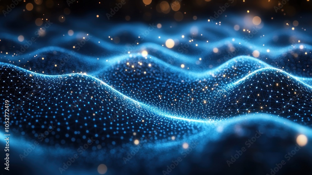 Aufkleber abstract representation of flowing waves with glowing particles.