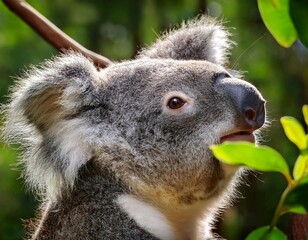 Obraz premium koala between tree branch with green forest background, koala is endemic animal from Australia 