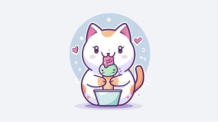 Fototapeta premium Cute Cat Enjoying Ice Cream