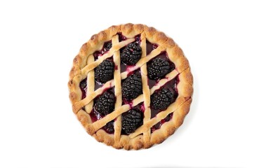Freshly Baked Blackberry Cobbler with Lattice Crust on White Background - Irresistible Dessert Delight
