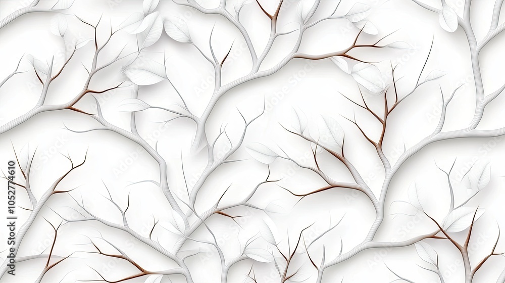 Poster delicate branches with leaves create a minimalist, high-resolution design on a light textured backgr