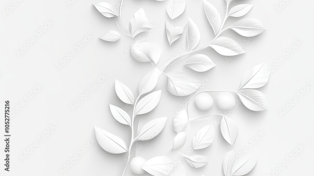 Poster delicate branches with leaves create a minimalist, high-resolution design on a light textured backgr