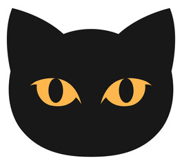 Flat icon vector of black cat face with orange eye isolated on white background.