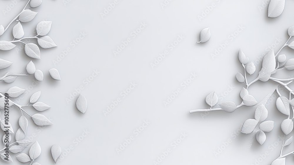Poster delicate branches with leaves create a minimalist, high-resolution design on a light textured backgr