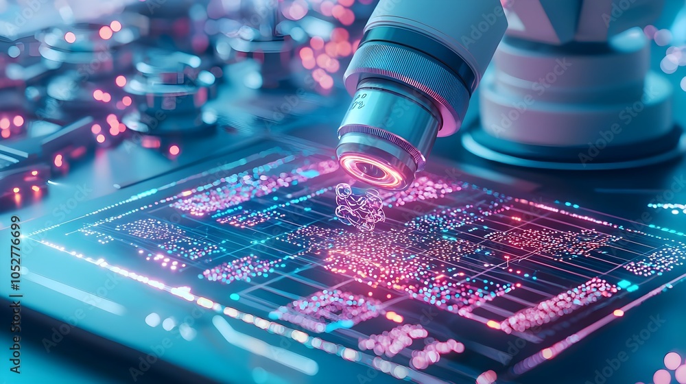 Aufkleber microscope examining data circuitry