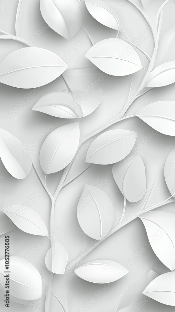 Poster delicate branches with leaves create a minimalist, high-resolution design on a light textured backgr