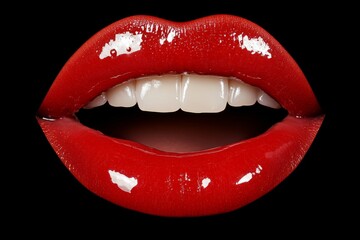 Obraz premium Close-up of female lips with tongue licking.